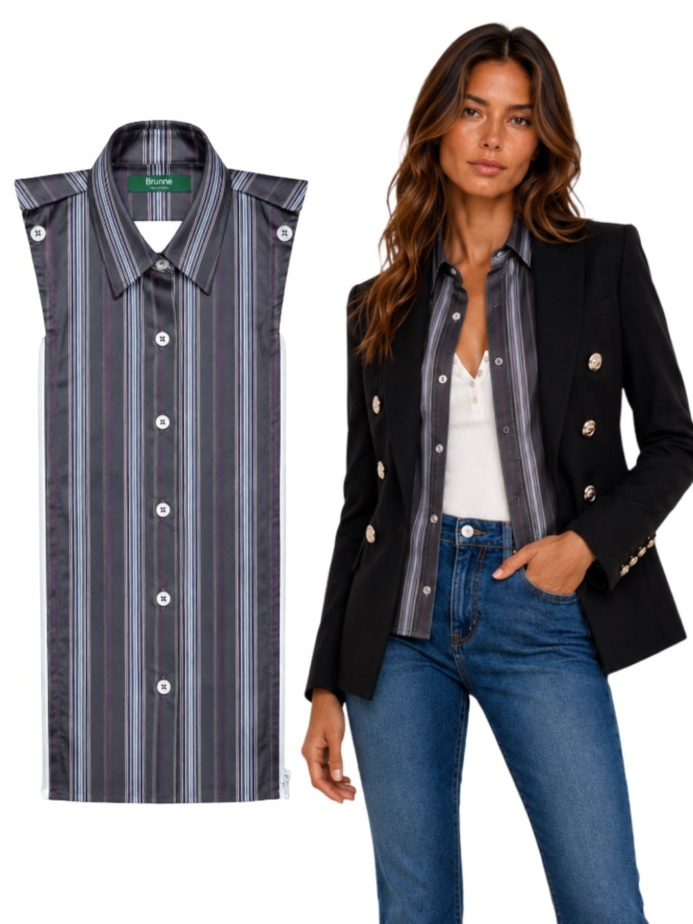 BRUNNE Button Down Shirt DICKEY Insert Compatible w/ Veronica Beard Blazer 00-14
